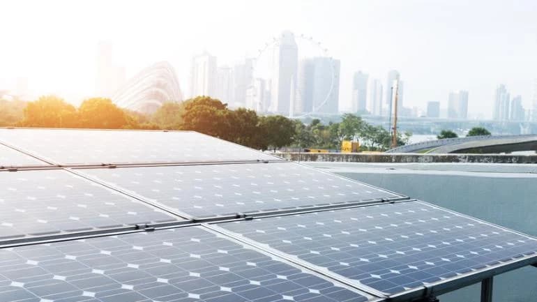 Solar panels under sun